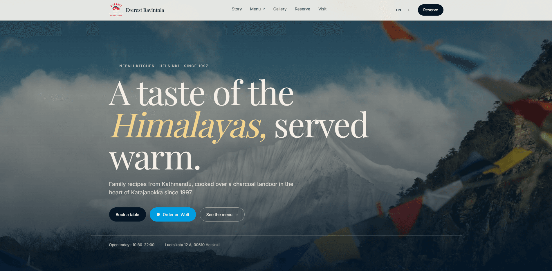 Everest Ravintola website